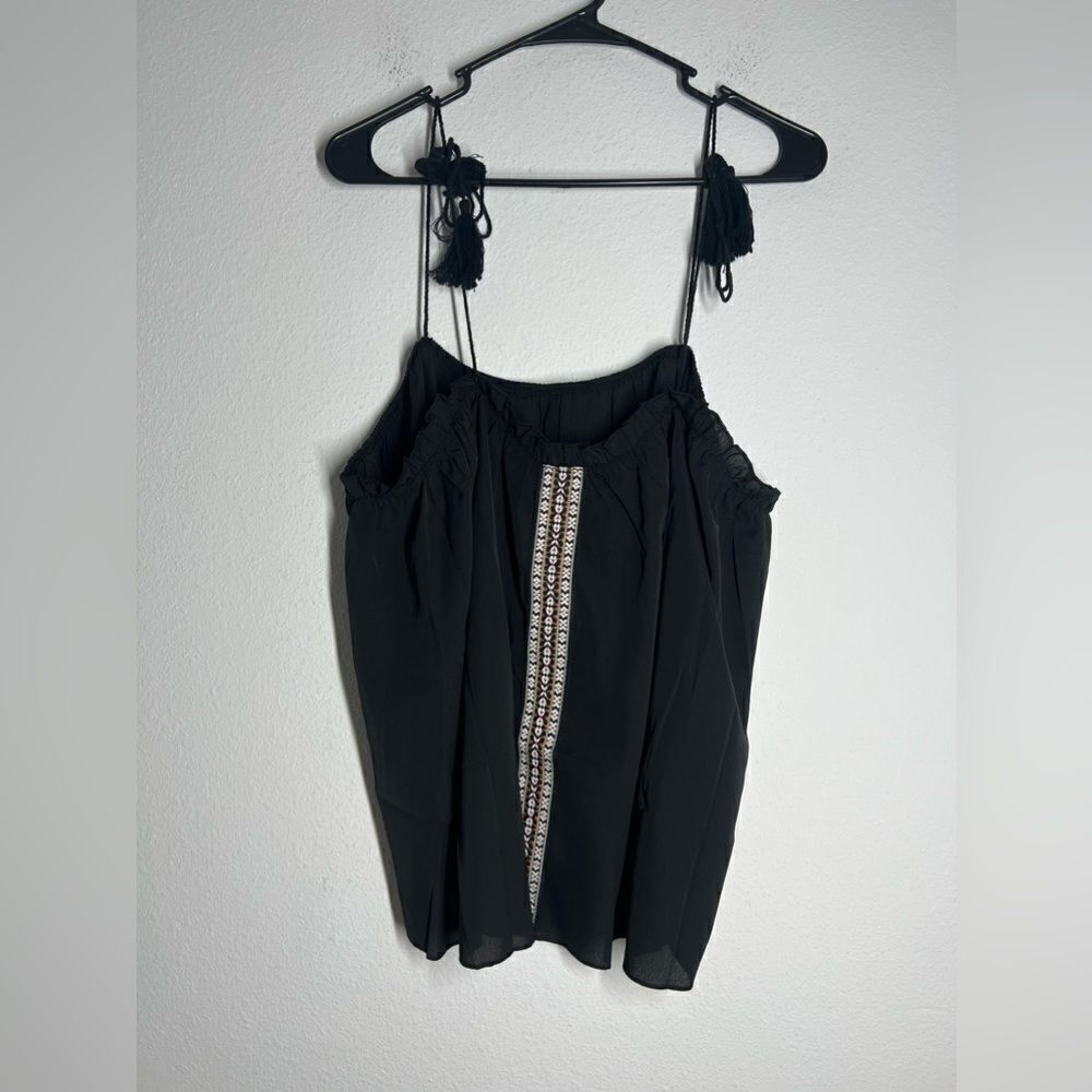 Shein State•Black Gauze Tie Shoulder Embroidered Top Size 2XL